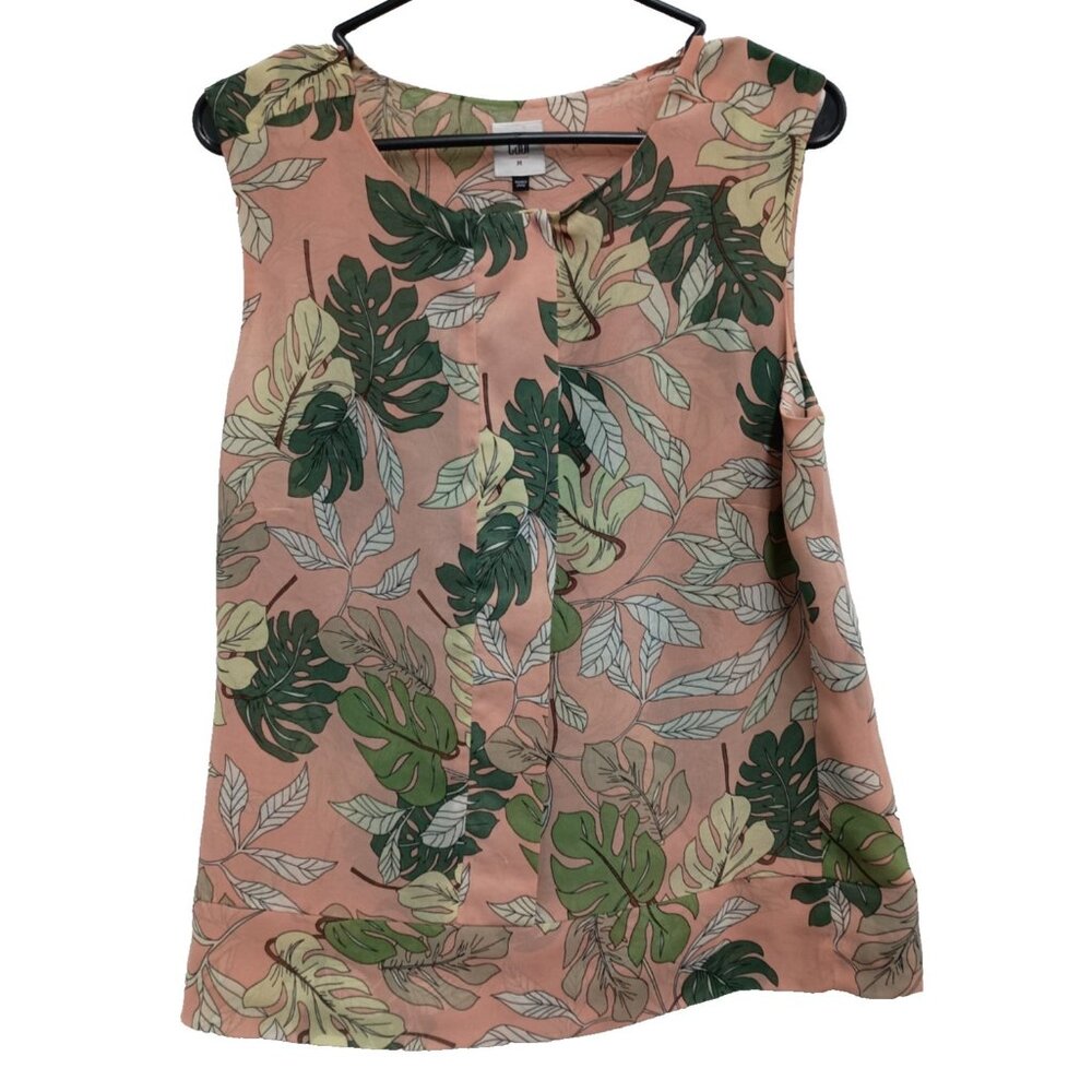 CAbi Womens Monstera Leaf Top‎ Medium Pink Tropical Sleeveless Preppy #5351